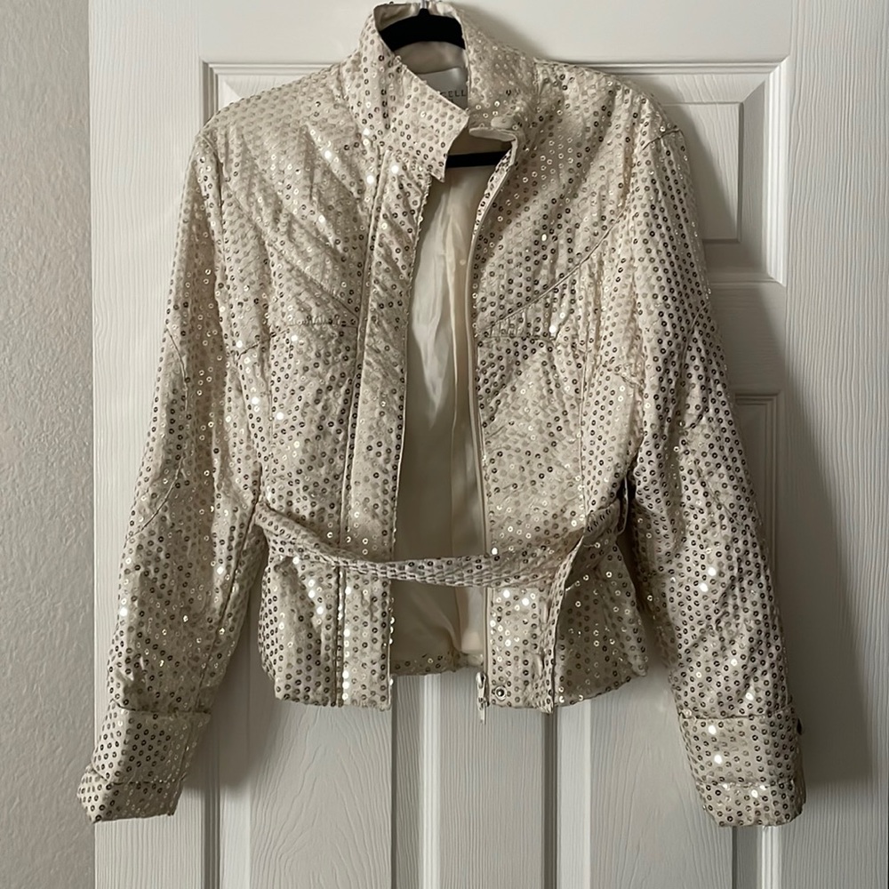 Italian Sequin Jacket- silk buttons, nude